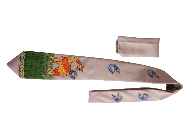 Gond Hand Painted Beige Deer Tie