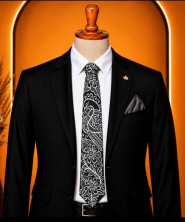 Madhubani Wine Satin Silk Tie