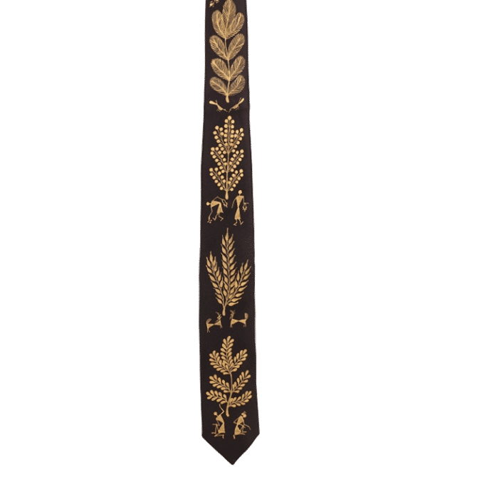 Warli Hand Painted Black Tie
