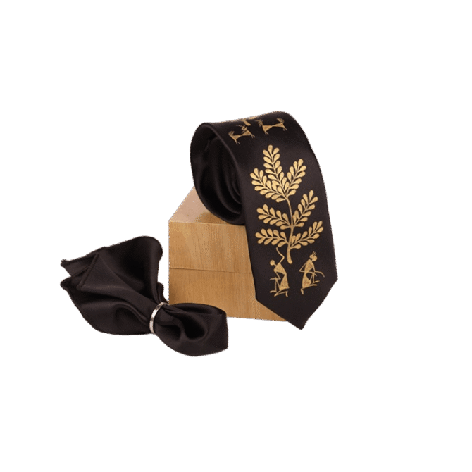 Warli Hand Painted Black Tie