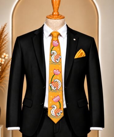 Pattachitra Hand Painted Golden yellow Tie