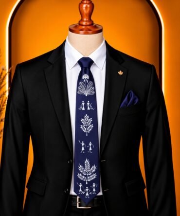 Warli Hand Painted Dark Blue Tie