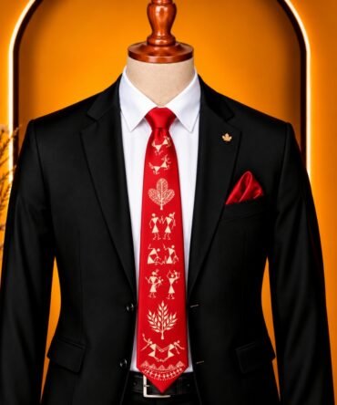 Warli Hand Painted Red Tie