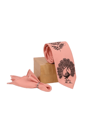 Warli Hand Painted Pink Tie