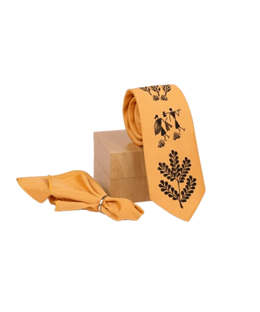 Warli Hand Painted Orange Tie