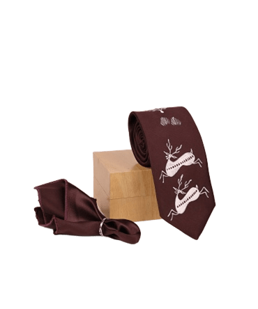Warli Hand Painted Dark Brown Tie