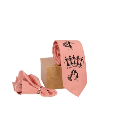 Warli Hand Painted Light Pink Tie