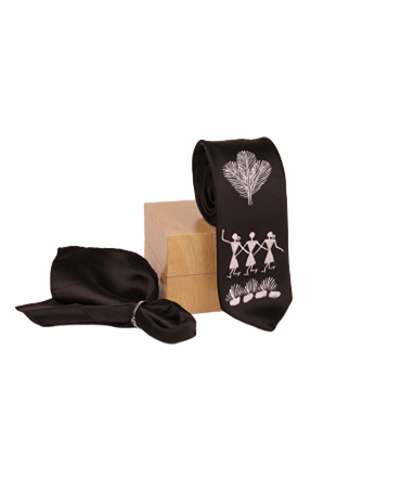 Warli Hand Painted Black Tie