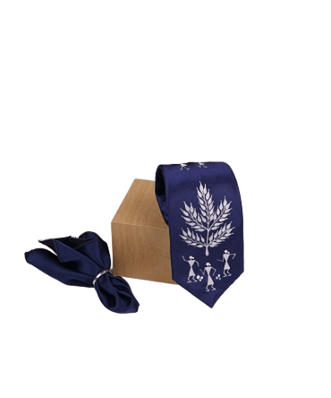 Warli Hand Painted Dark Blue Tie