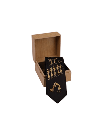 Warli Hand Painted Black Tie