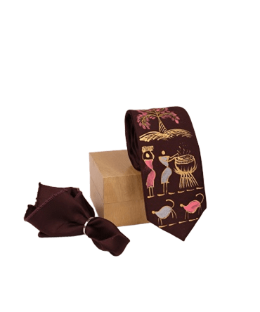 Pattachitra Hand Painted Dark Brown Tie