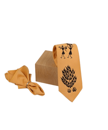 Warli Hand Painted Orange Tie