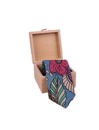 Pen Kalamkari Handpainted Bangalore Silk Bluish Base Floral Print Tie