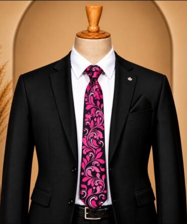 Alpona Hand Painted Black Tie