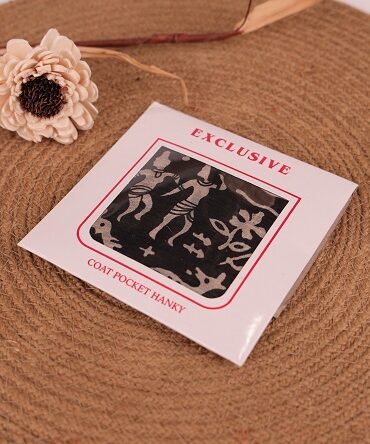 Pure Silk Black Base Village Scene Motif Pocket Square