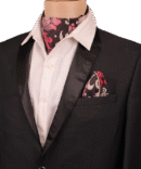 Pen kalamkari black base red floral motif bangalore silk cravate