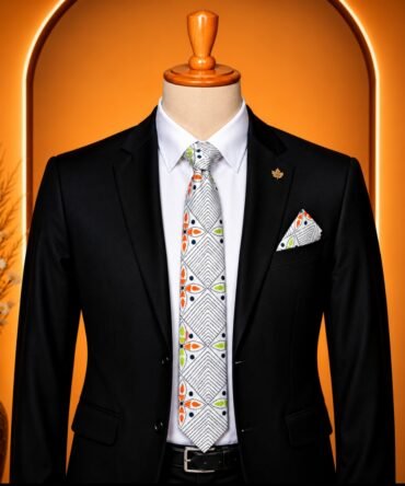 White Base Foral N Geometric Pattern Tie
